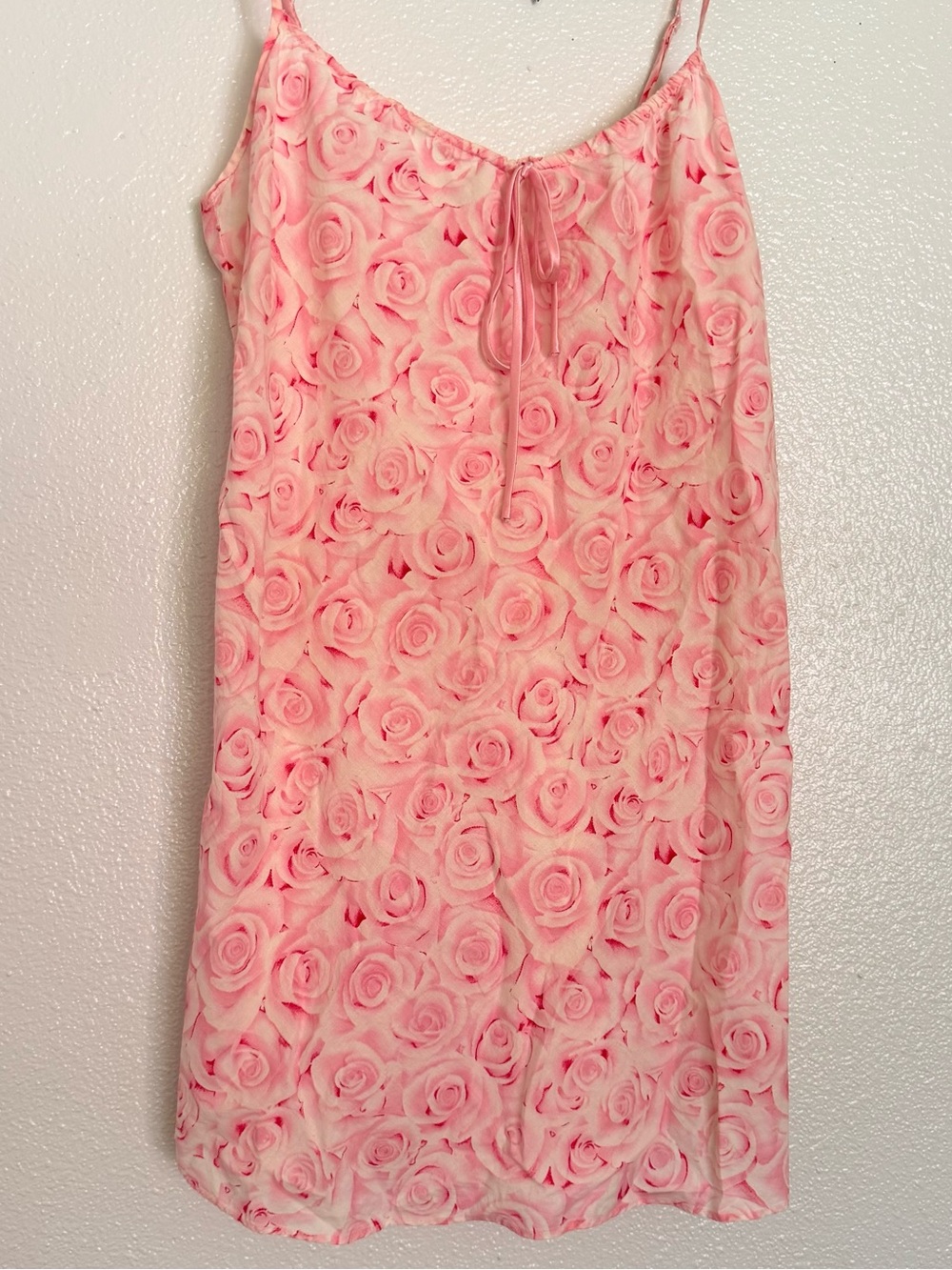 Vintage Y2K Pink Coquette Rose Print Cotton Slip Dress size Small